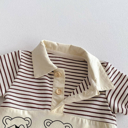 Short Sleeves Striped Teddy Romper