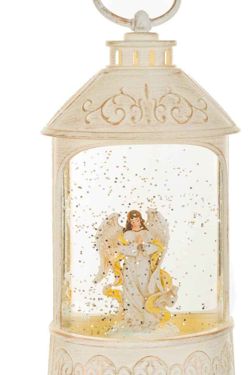 Musical White Led Lantern Snow Globe With Peaceful Angel