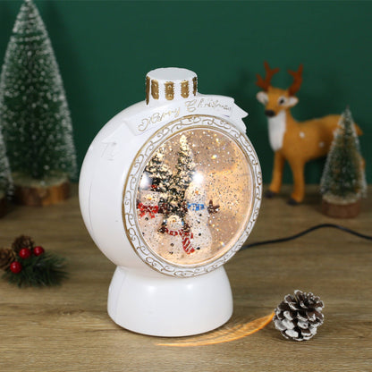 Christmas Musical White Round Snow Globe Lantern with Snowman Family Scene for Christmas Decoration