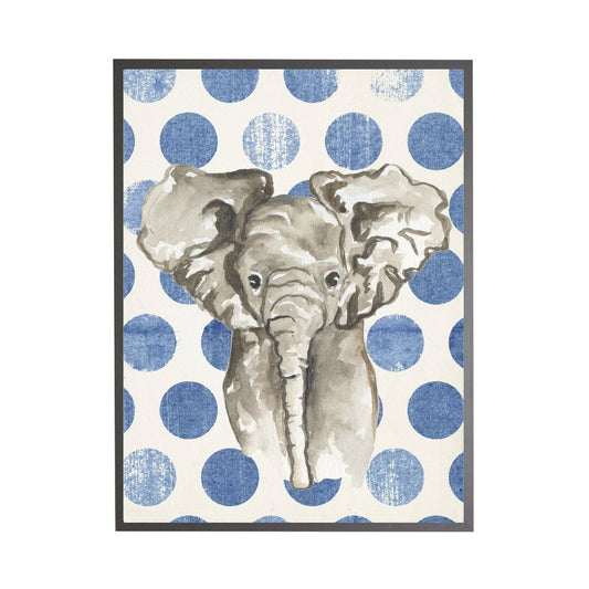 Watercolor Baby Elephant On Navy Polka Dots