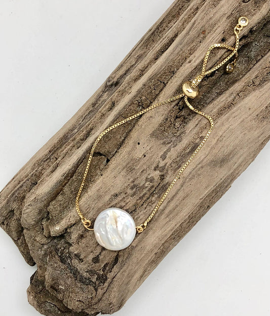 Bracelet Drawstring Large Coin Pearl Gold