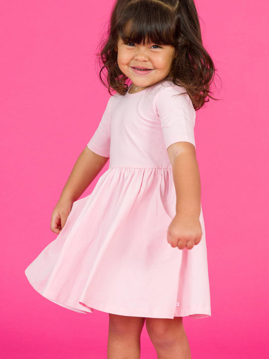 RuffleButts + RuggedButts - Girls Pink Short Sleeve Knit Twirl Dress
