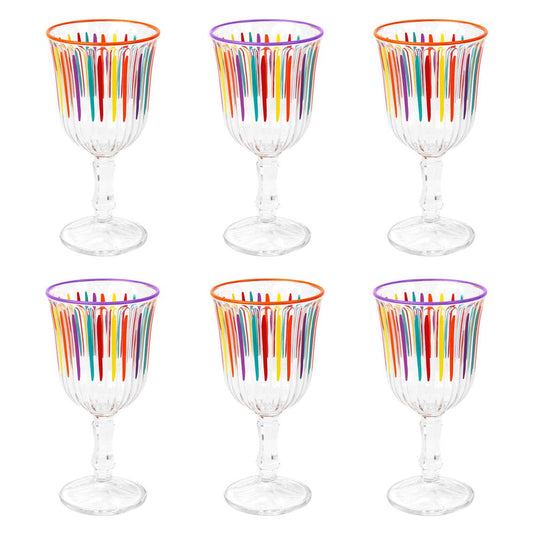 Striped Multi Colored Glass Wine Glasses
