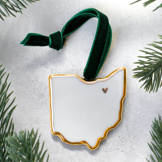 Cerámica Apricity - Adorno estatal de porcelana hecho a mano de Ohio con oro