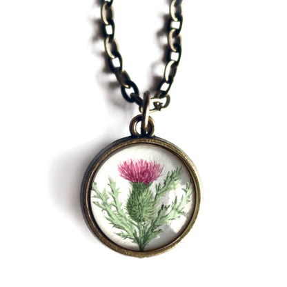 Scottish Thistle Simple Reversible Pendant Necklace