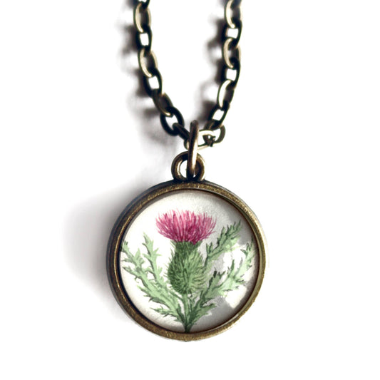 Scottish Thistle Simple Reversible Pendant Necklace