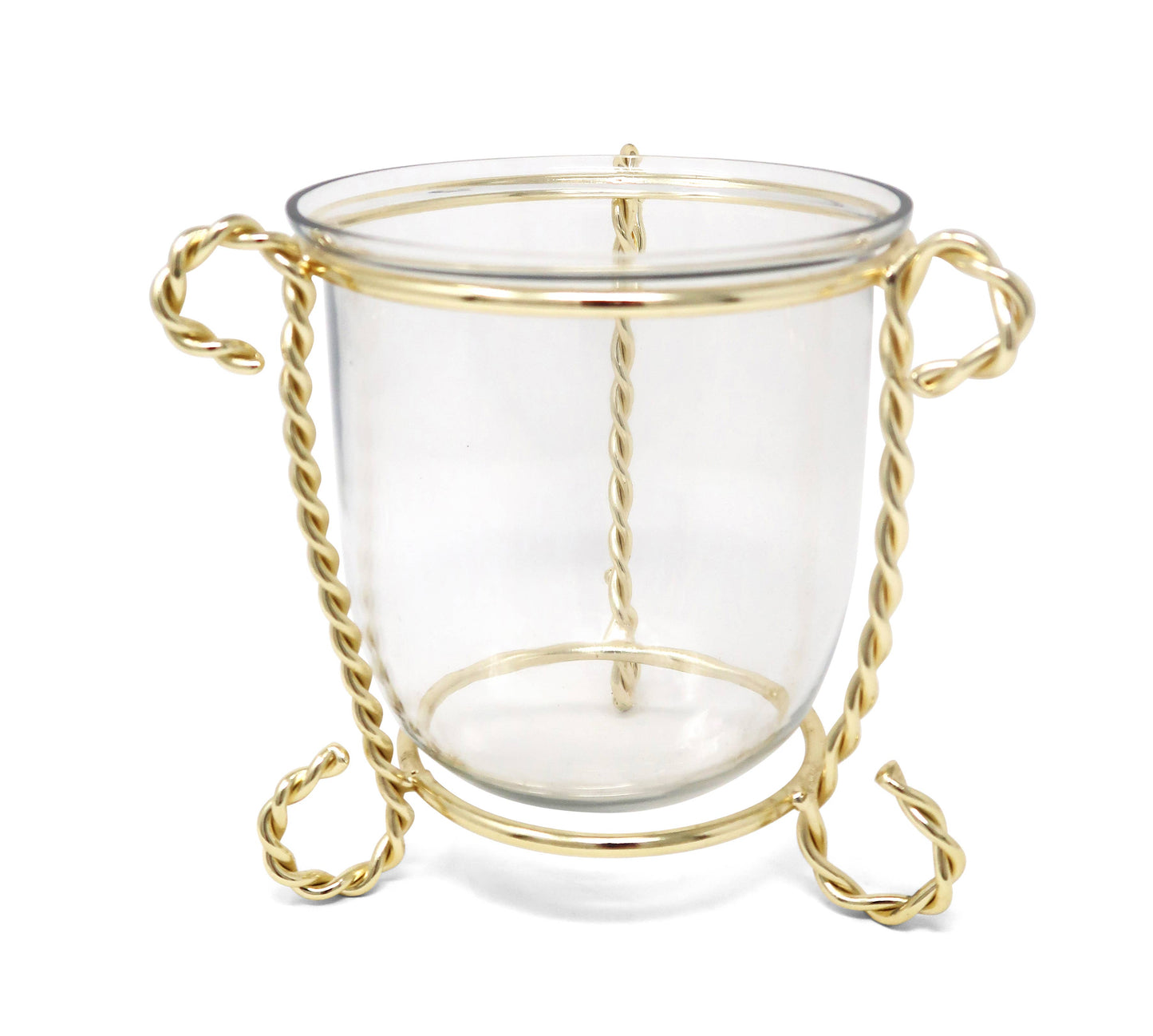 Glass Candle Holder on Gold Brass Stand, 4"