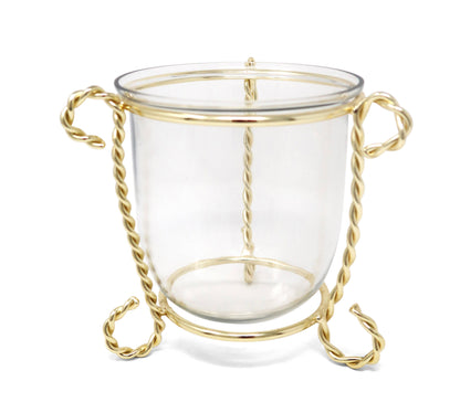 Glass Candle Holder on Gold Brass Stand, 4"