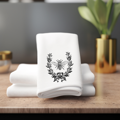 Black and White Guest Towel, Black Bee on Fingertip Towel