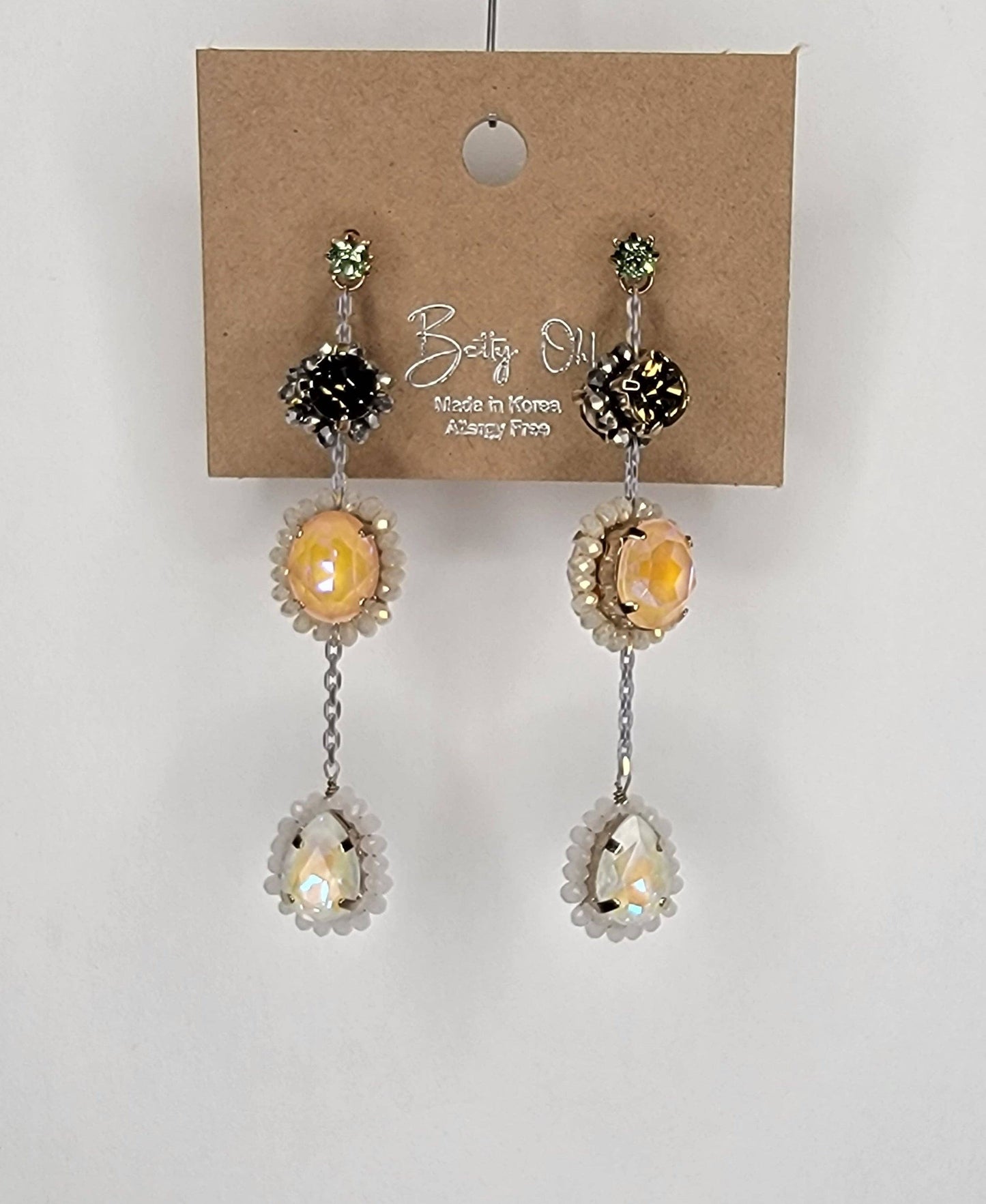 Three Stone Handmade Dangle Post Earrings