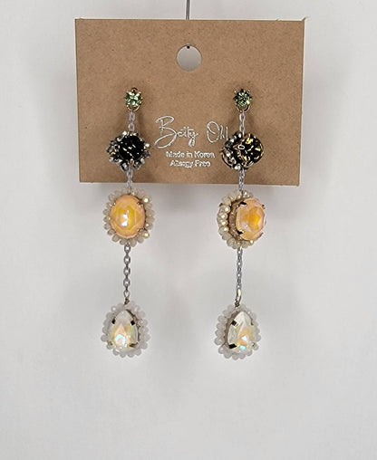 Three Stone Handmade Dangle Post Earrings
