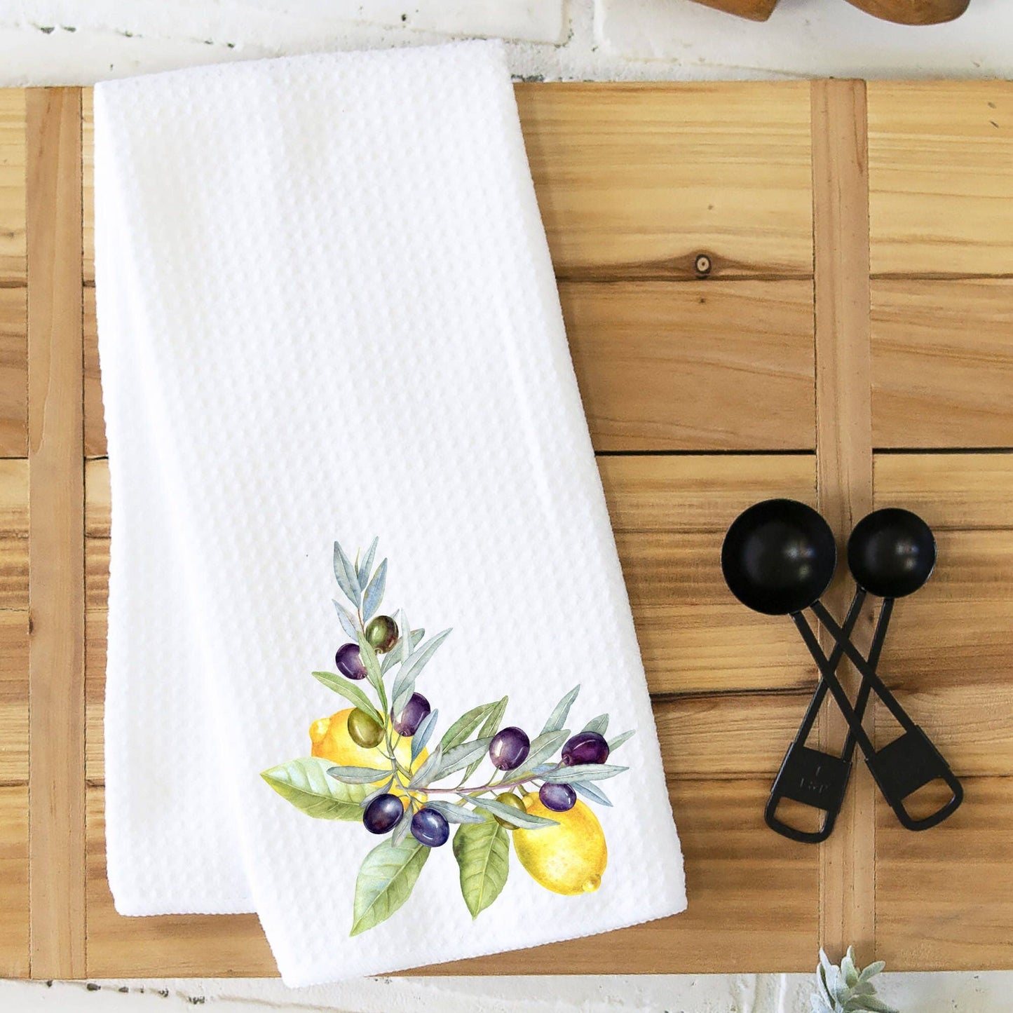 Lemon & Olive Waffle Weave Kitchen Tea Towel Farmhouse Decor