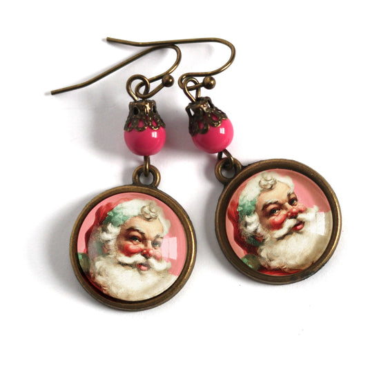 Pink Christmas Santa Claus Earrings