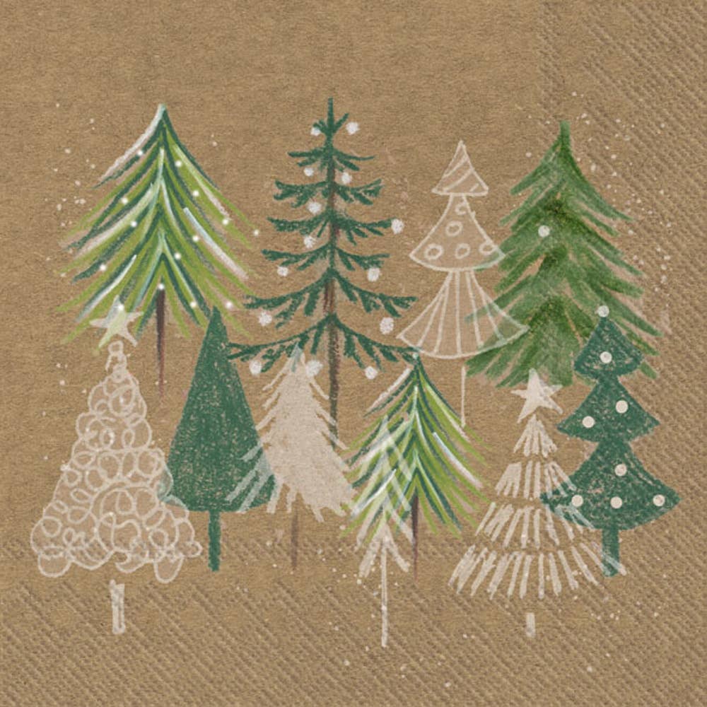 Paper Cocktail Napkins 20 ct Green Xmas Trees Christmas