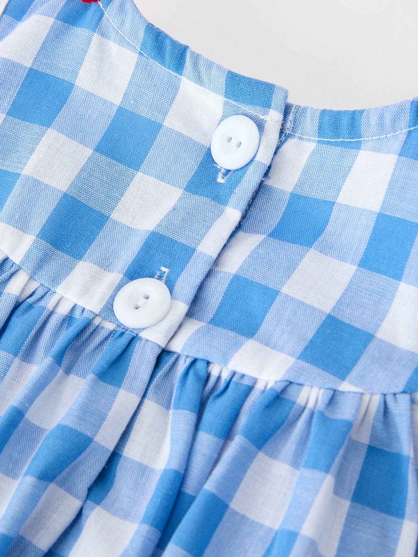 Girls 4th of July Plaid Romper Bow Embroidery Petals Collar: 3M