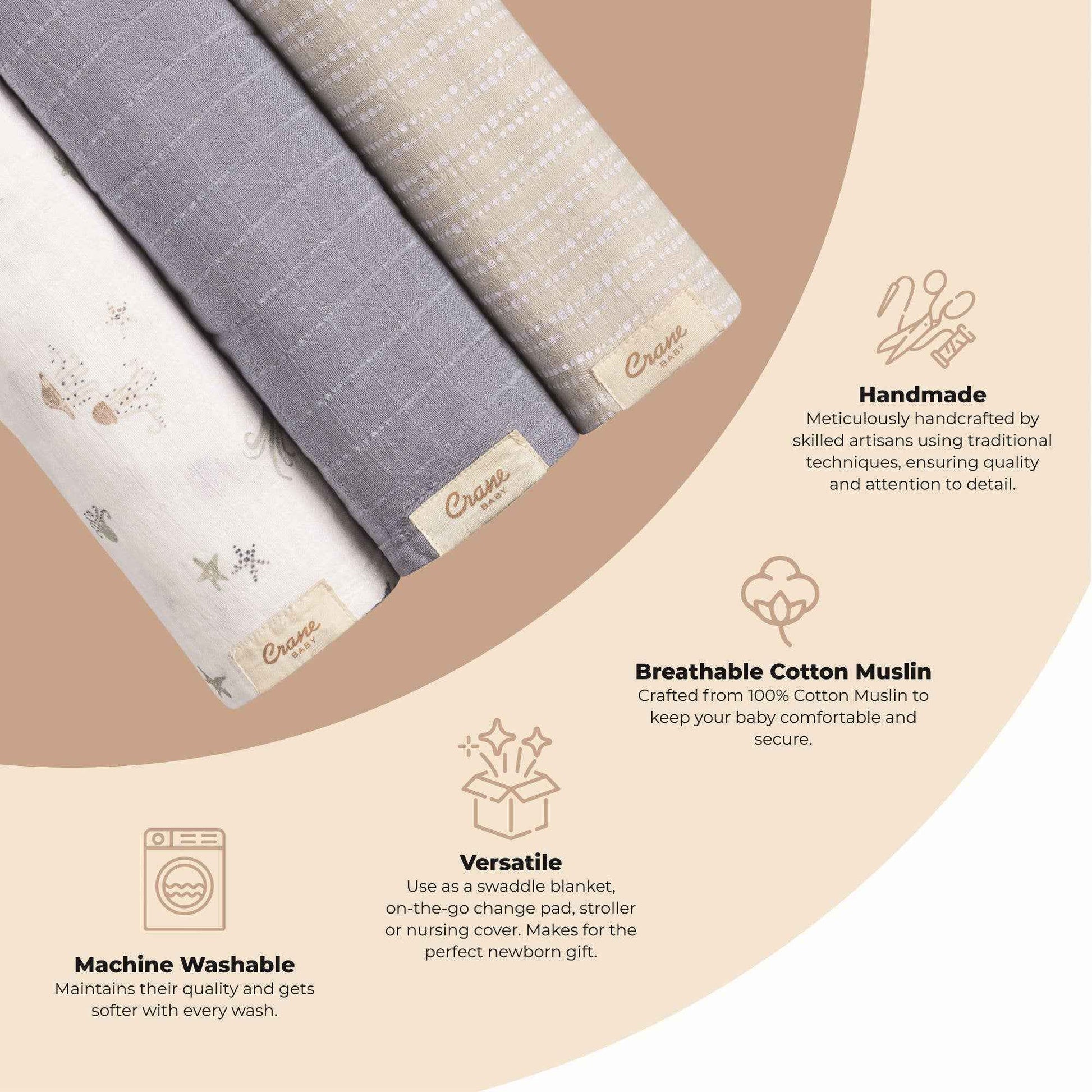 Crane Baby - Cove 3-pc. Swaddle Set (Sea Life)