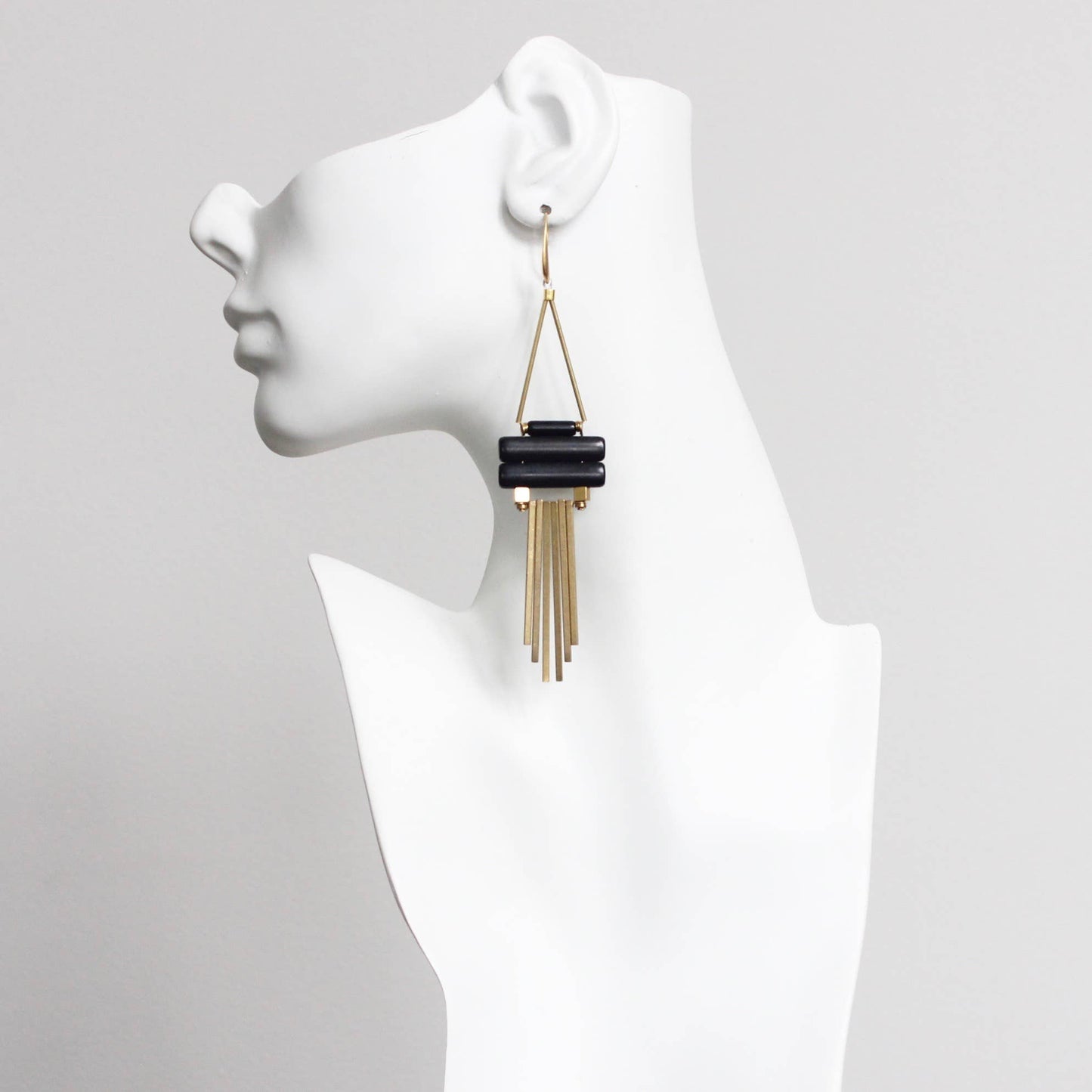 Geometric black magnesite and brass earrings