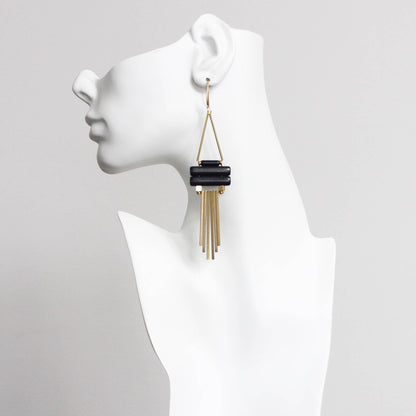 Geometric black magnesite and brass earrings