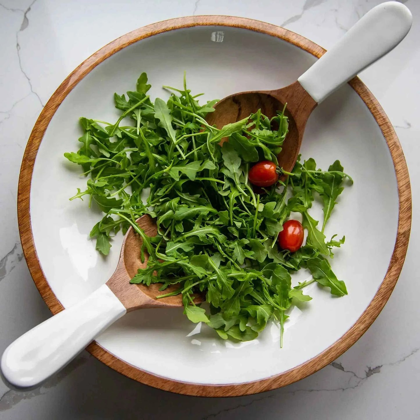 Wood + White Collection Mango Wood Salad/Serving Bowl, Large
