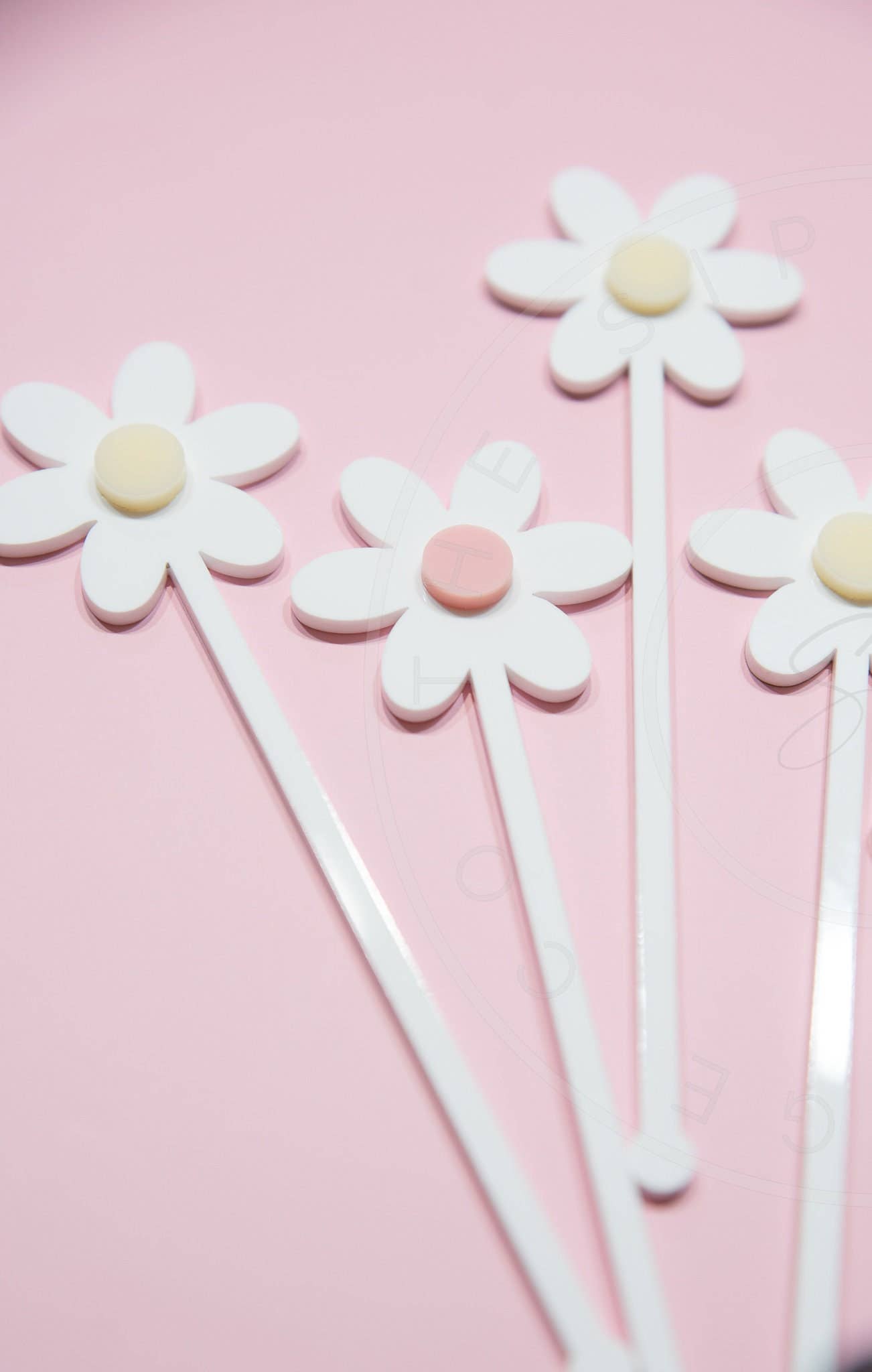 3D Daisy Layered Drink Stirrers Set of 5 Swizzle Sticks