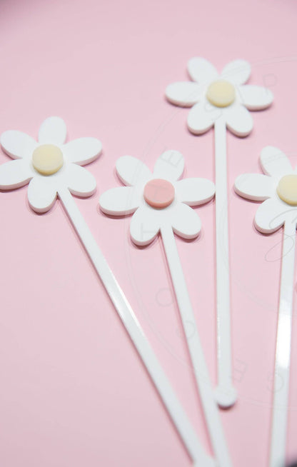 3D Daisy Layered Drink Stirrers Set of 5 Swizzle Sticks