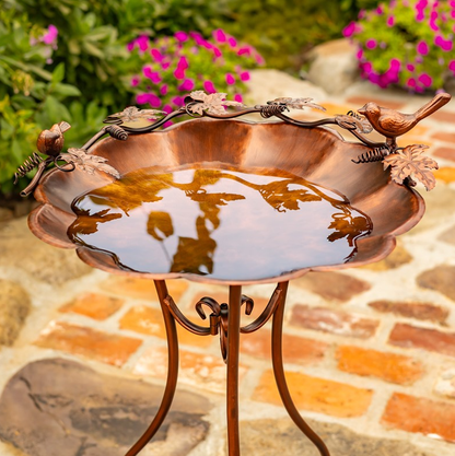 29.25" Tall Flower-Shaped Birdbath & Trifold Stand in Antiqu