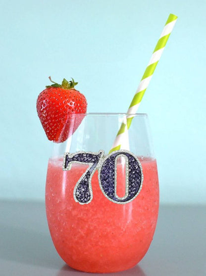 70th Birthday Stemless Wine Glass
