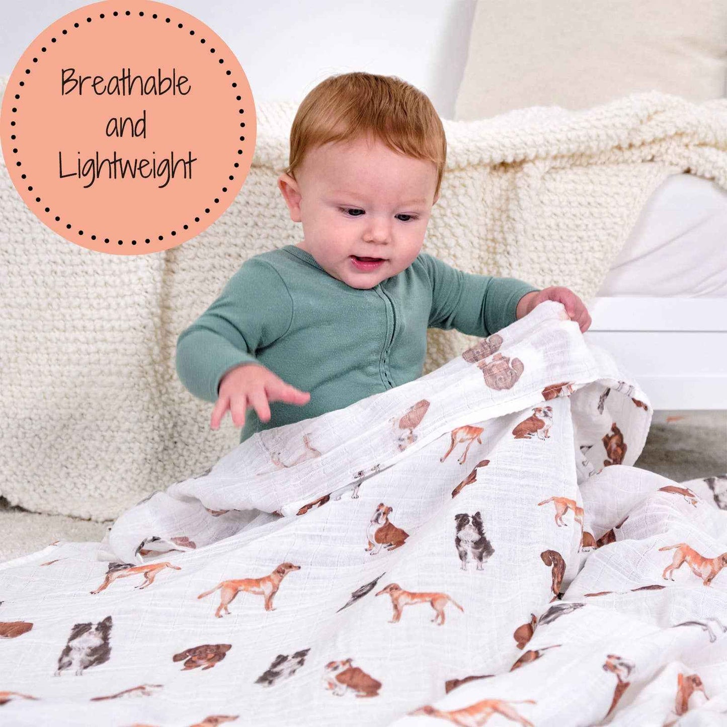 LollyBanks - Adorable Dog Print Baby Muslin Swaddle Blanket