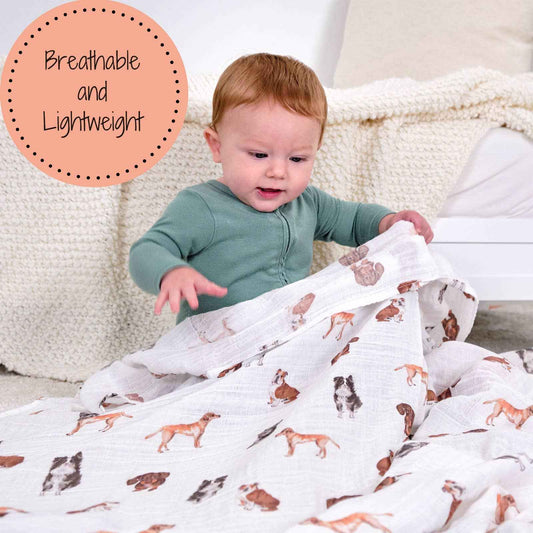 LollyBanks - Adorable Dog Print Baby Muslin Swaddle Blanket