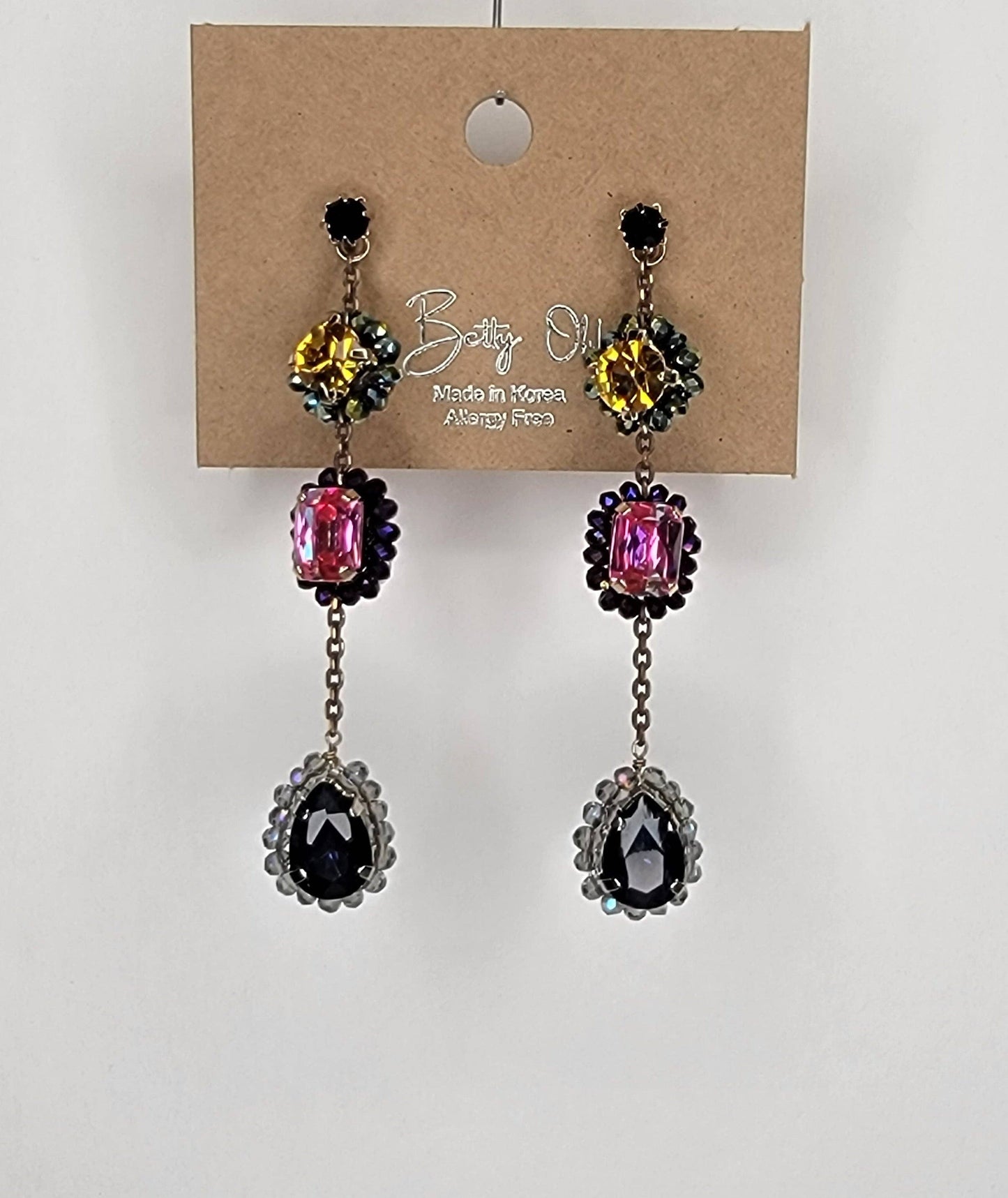 Three Stone Handmade Dangle Post Earrings