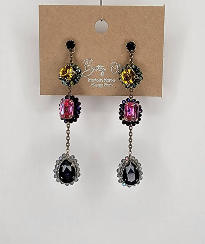 Three Stone Handmade Dangle Post Earrings