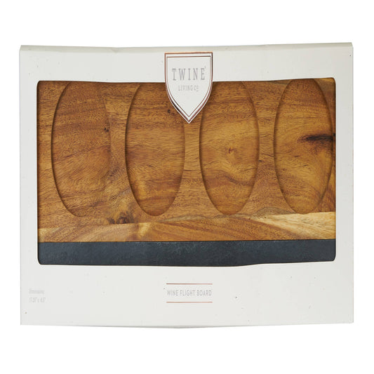Acacia and Slate 4 Glass Wine Flight Board Includes Chalk