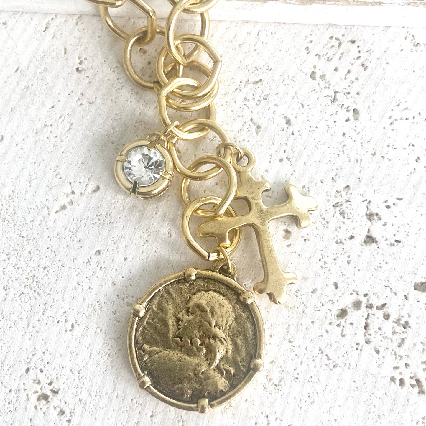 Joan of arc coin medallion charm necklace 
