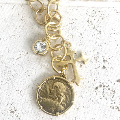 Joan of arc coin medallion charm necklace 