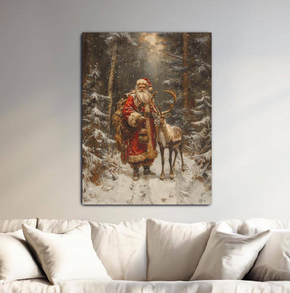 Woodland Santa Claus Rustic Christmas Canvas Wall Art
