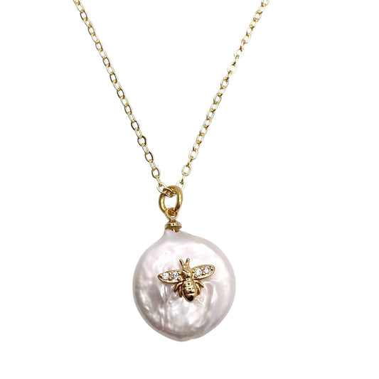 Bee necklace dainty jewelry gold pearl necklace