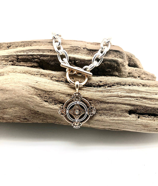 Bracelet Alloy Plated Link Chain Silver w/VintageStyleCharm