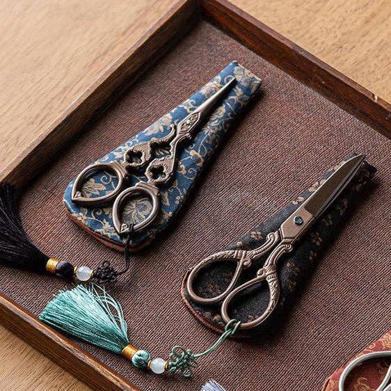 Vintage Style Embroidery Scissors with Brocade Sheath