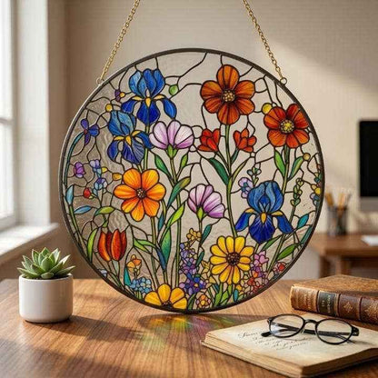 Wildflower Stained Glass Suncatcher, Colorful Garden Flower