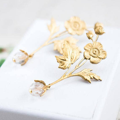 Flower and Crystal Stud Earrings