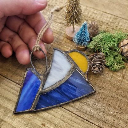 Stained Glass Mountains with Sun Ornament