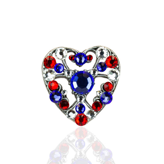 Americana Red, White & Blue Crystal Sparkle Heart Pin