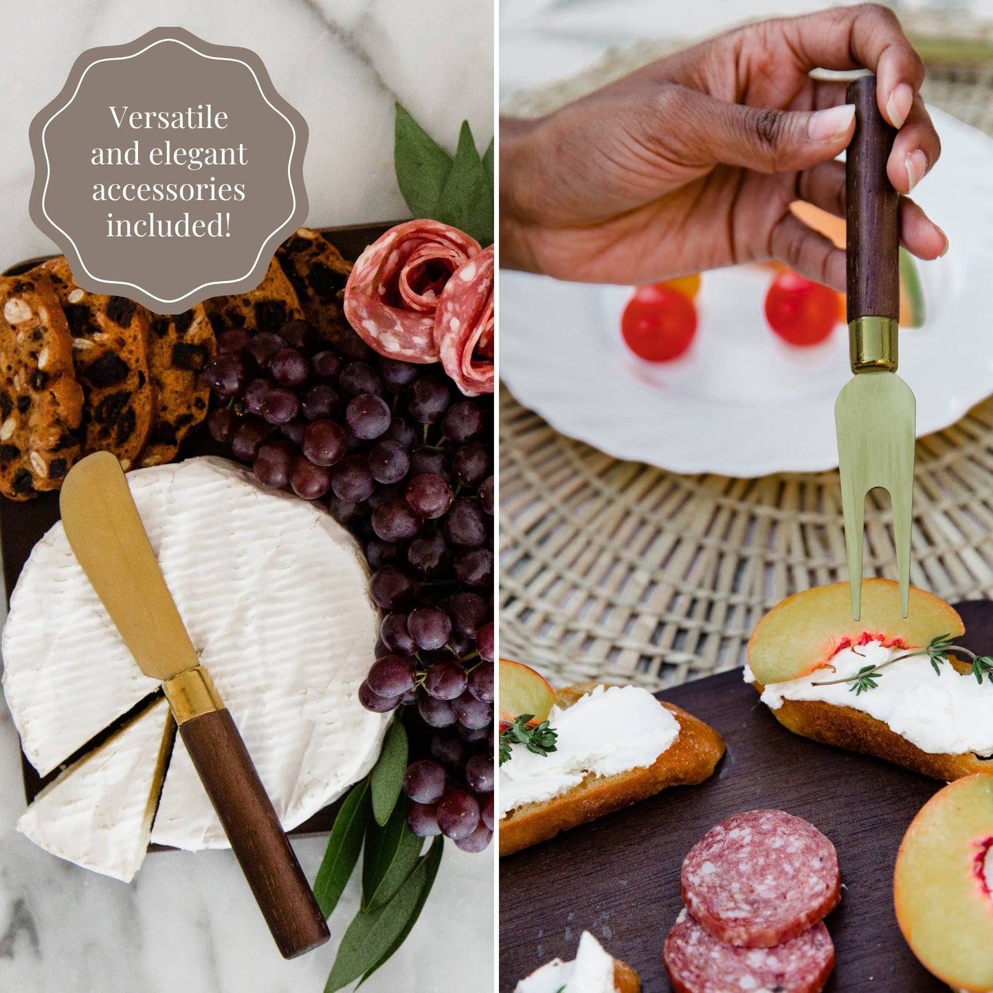 7 Piece Charcuterie Board Gift Set, Starter Kit- Brown