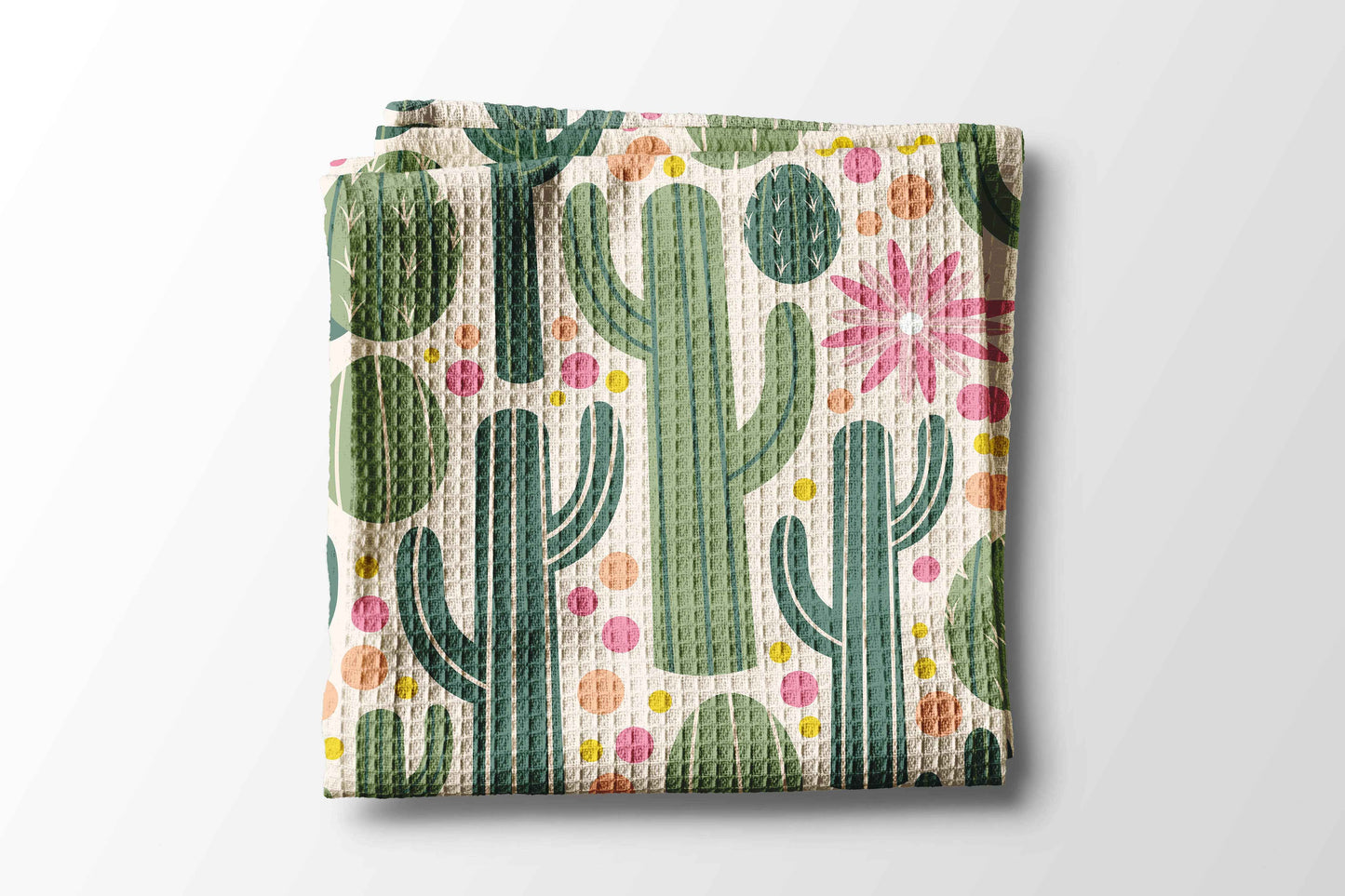 Retro Western Cactus Cowboy Cowgirl Kitchen Towel Waffle: Transparent Cellophane Sleeve