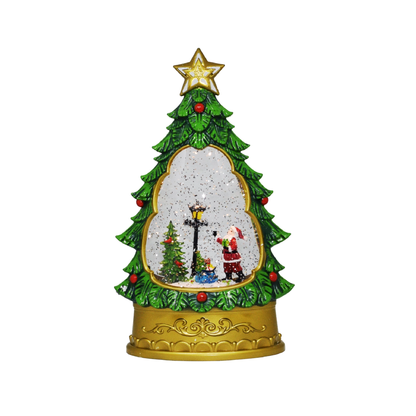 Christmas Tree with Santa Water Lamp, Water Lamp Glittering with Christmas Music USB and Battery Operated Singing Lamp Decoratives