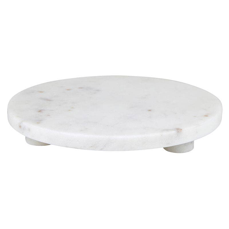 White Marble Footed Tray - 8" Dia