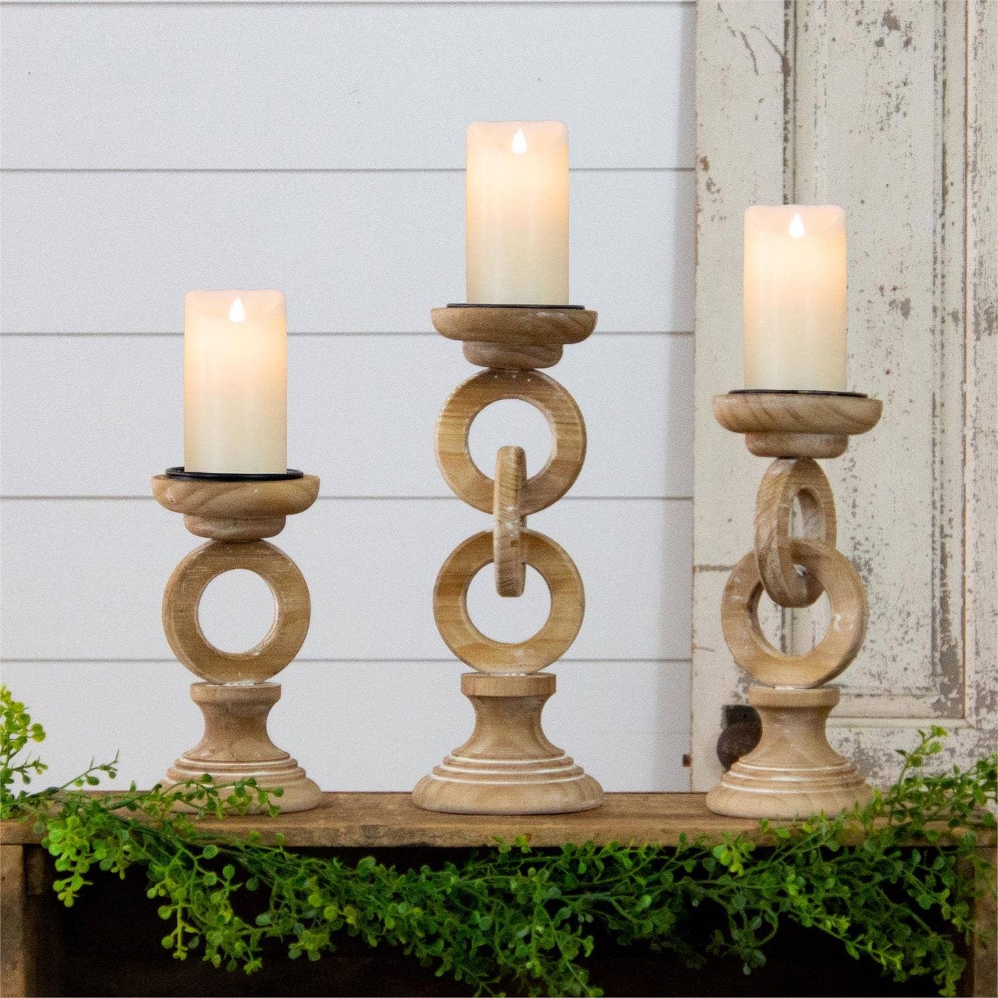 Chain Link Wood Candle Holder-SET of 3