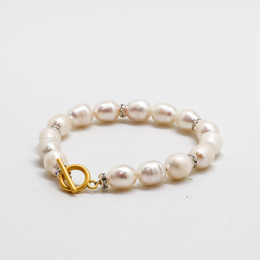 Bracelet Gold Toggle Freshwater Pearl w/Sterling Sil. 7.5