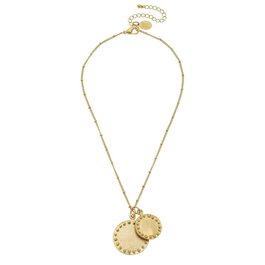 Susan Shaw - Gold Double Circle with Dots Chain Necklace