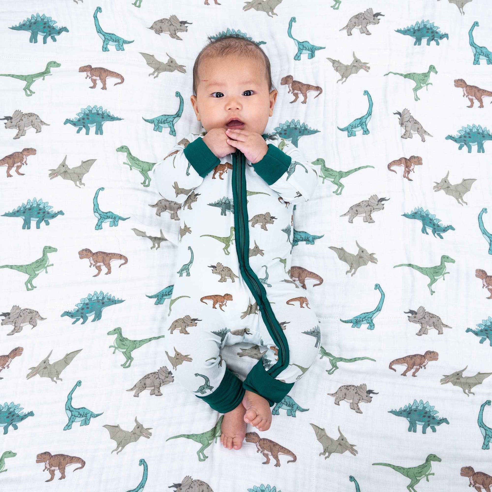 LollyBanks - Bamboo Baby Convertible Zipper Pajamas - Dinosaur